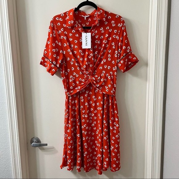 NWT Ganni Silvery Crepe Twist Dress in Big Apple Red Size 36 US Small 4 - Picture 1 of 11